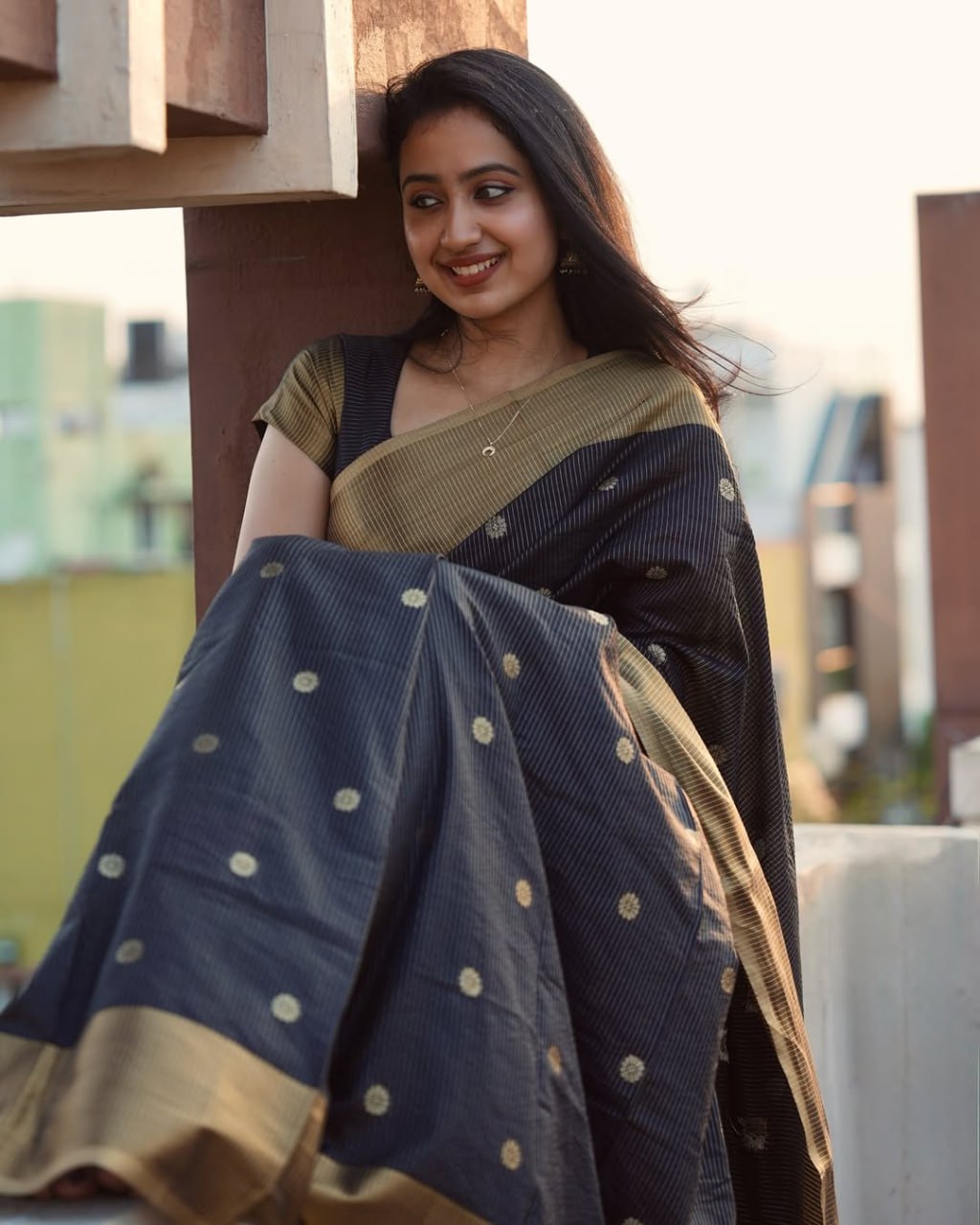 Banarasi Soft Silk Saree – Black Gold Elegance
