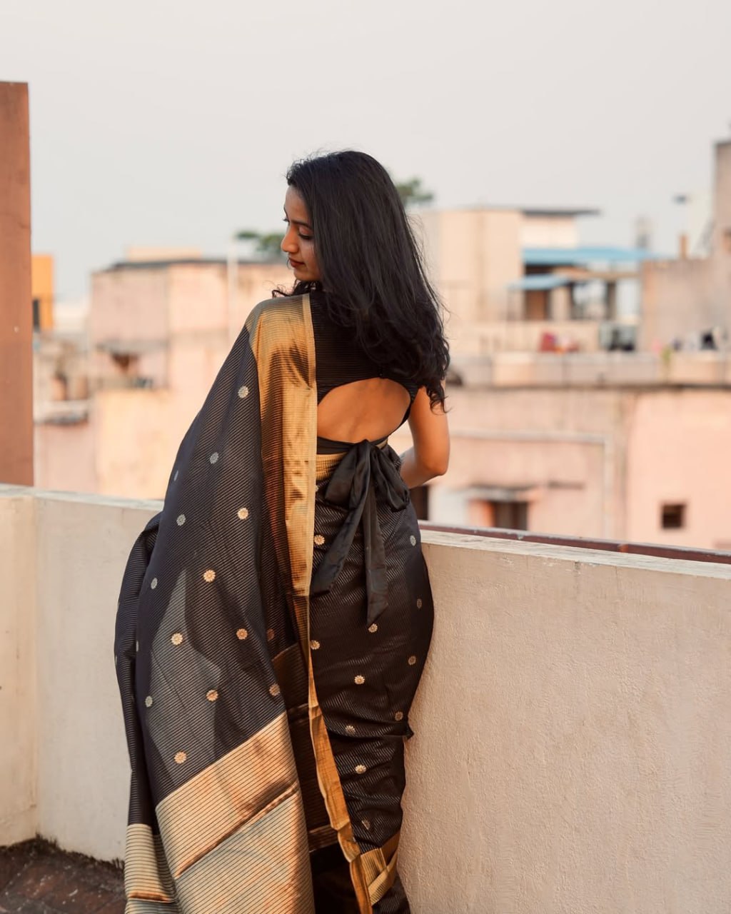 Banarasi Soft Silk Saree – Black Gold Elegance