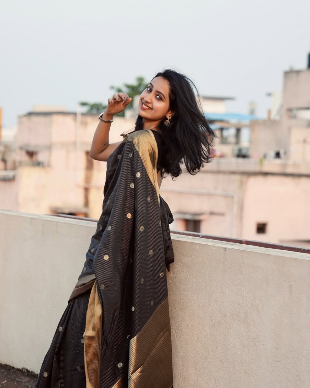 Banarasi Soft Silk Saree – Black Gold Elegance
