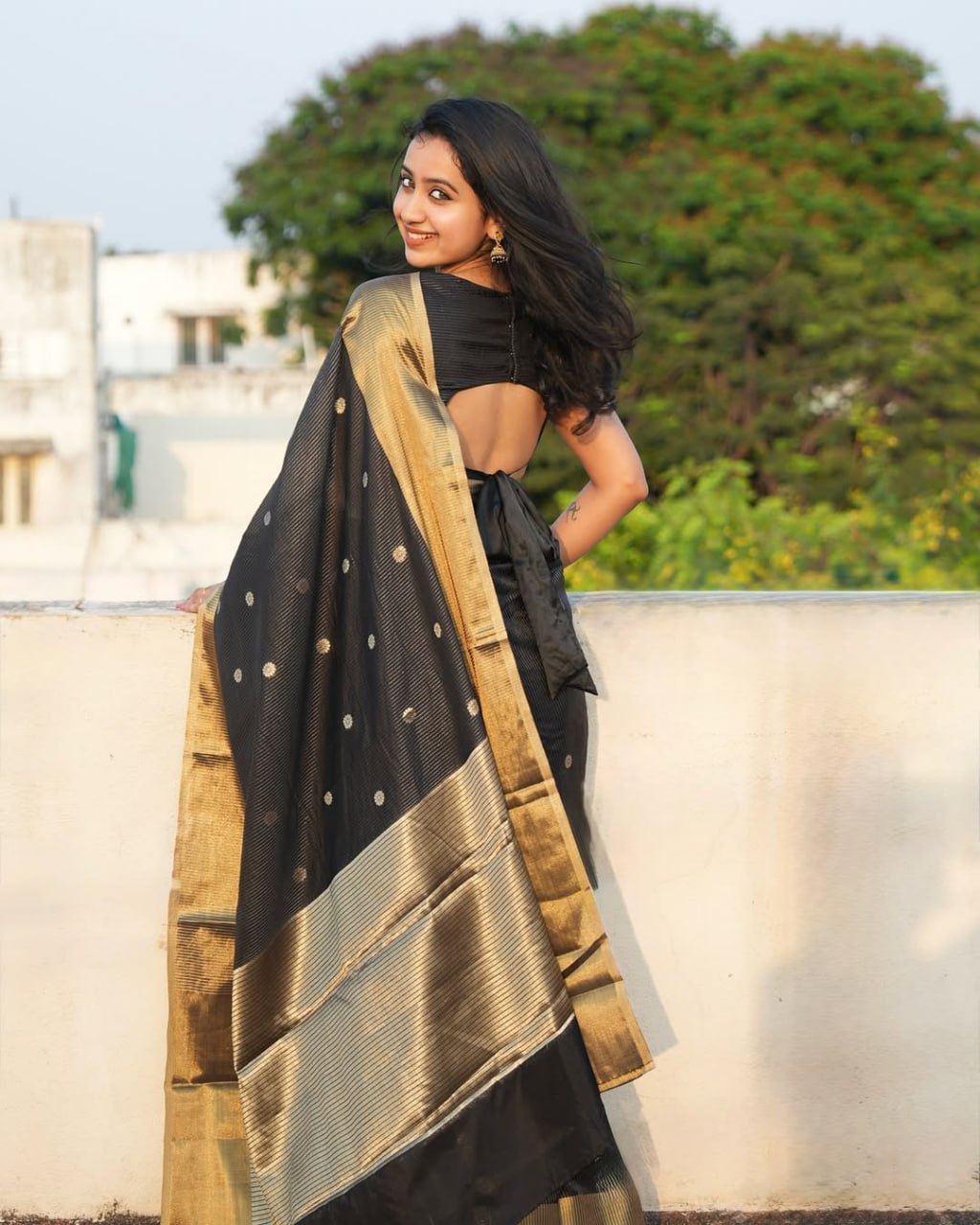 Banarasi Soft Silk Saree – Black Gold Elegance
