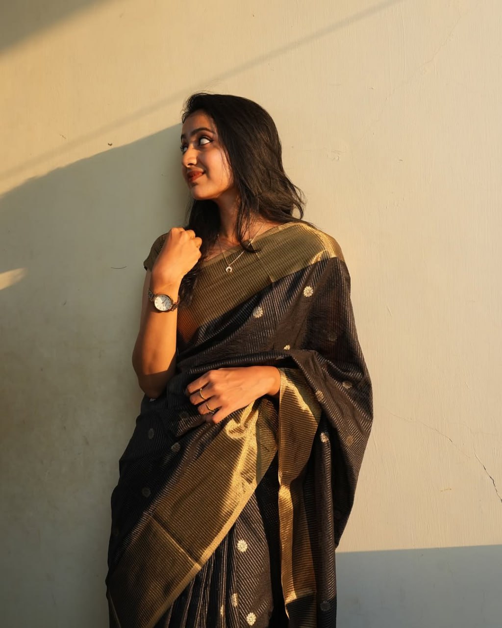 Banarasi Soft Silk Saree – Black Gold Elegance