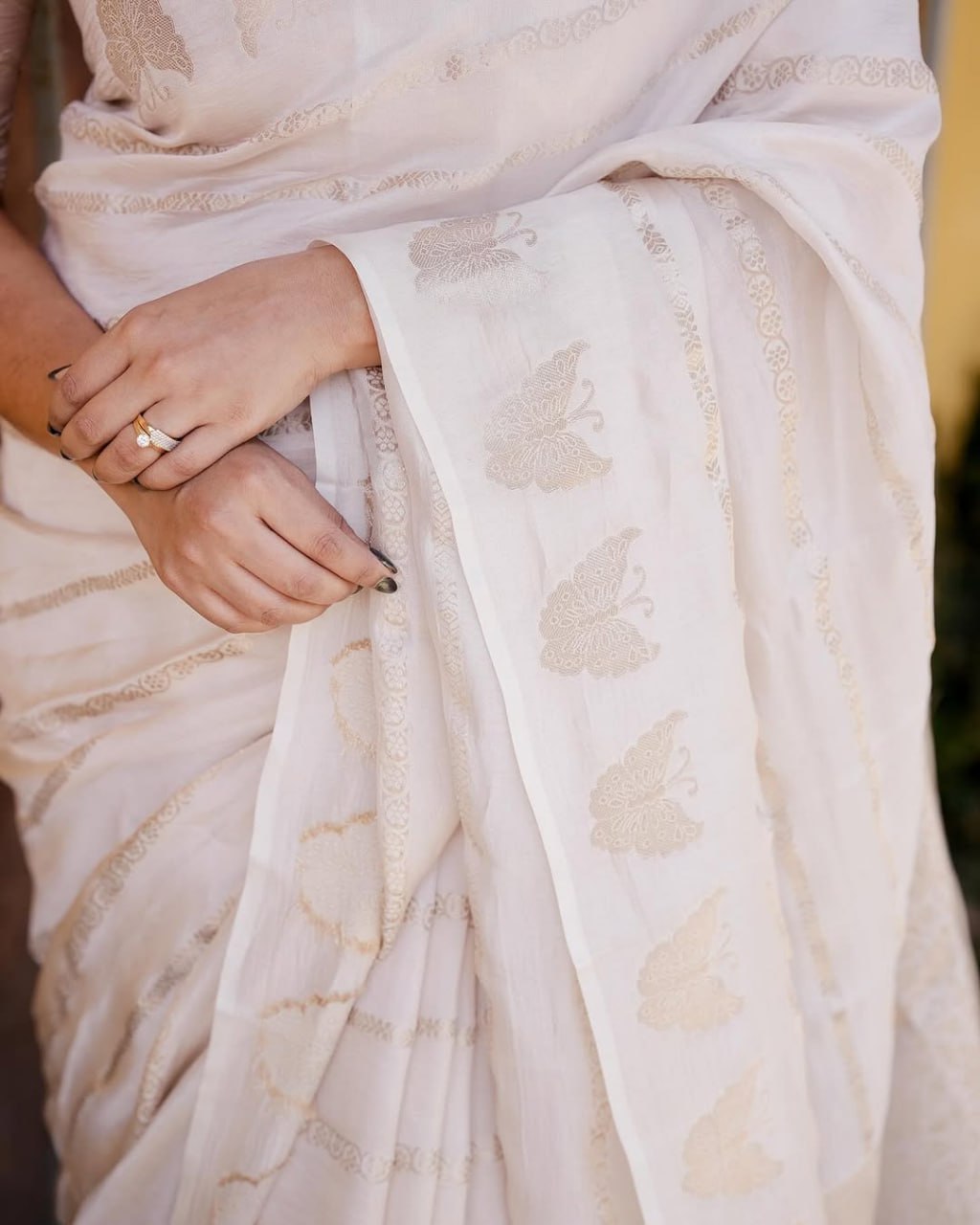 Ivory Gold Banarasi Soft Silk Saree – Grace Edition