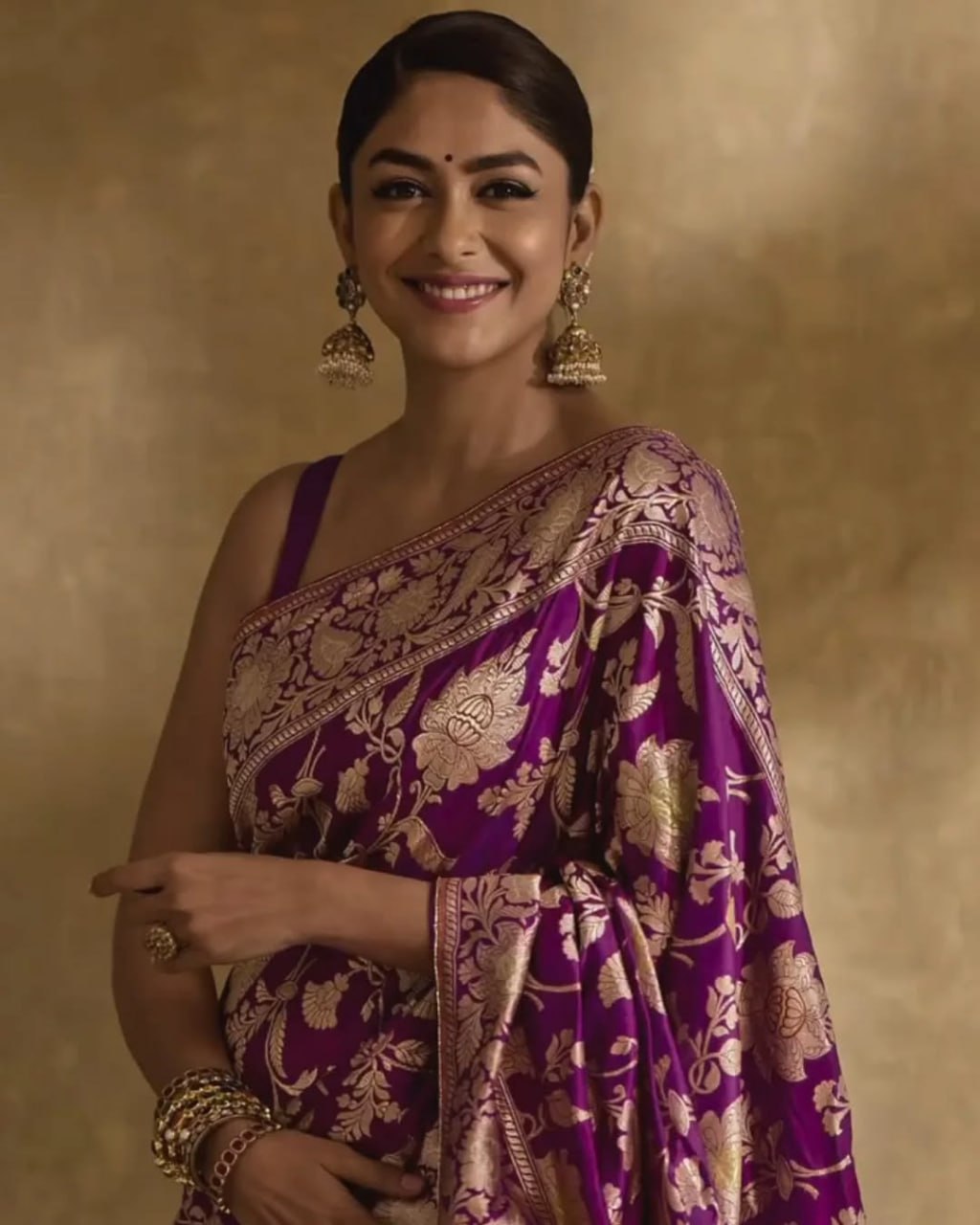 Royal Violet Banarasi Soft Silk Saree with Golden Floral Zari