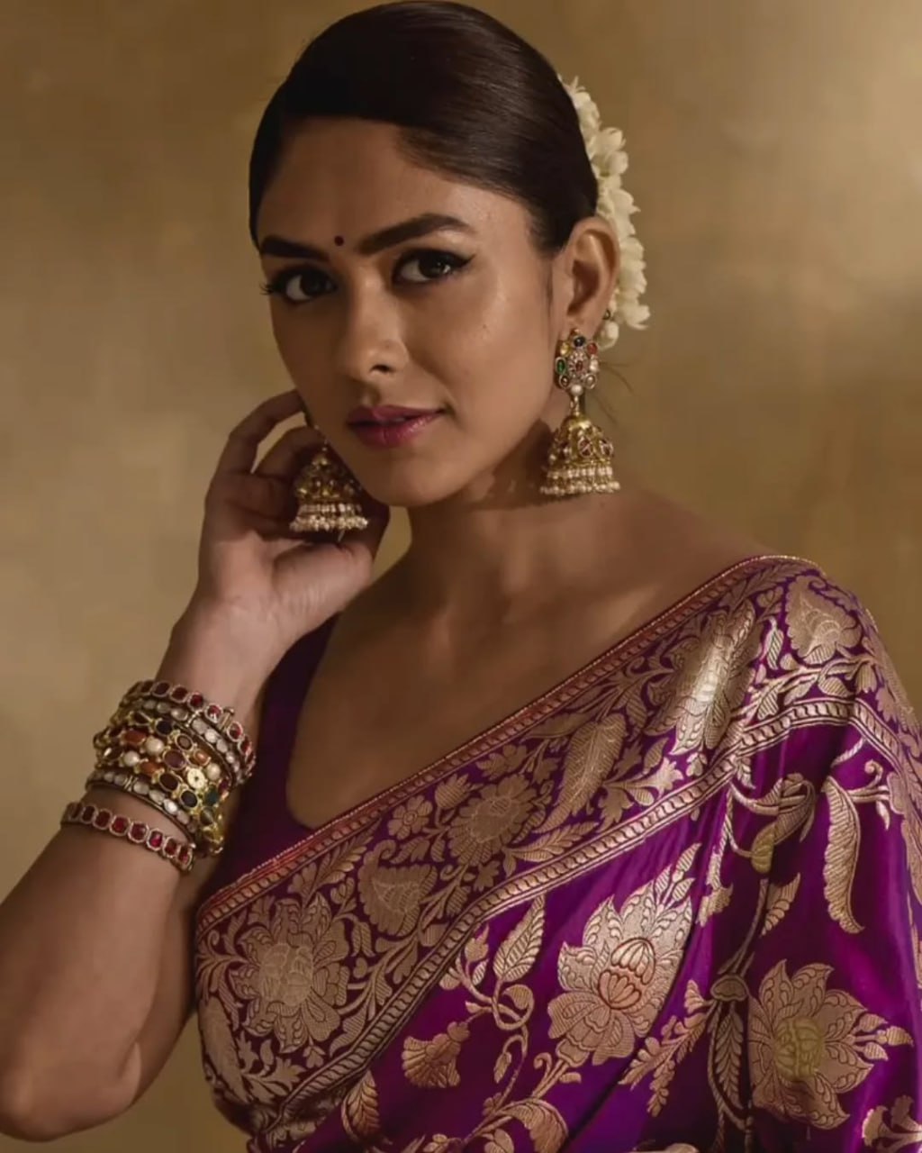 Royal Violet Banarasi Soft Silk Saree with Golden Floral Zari
