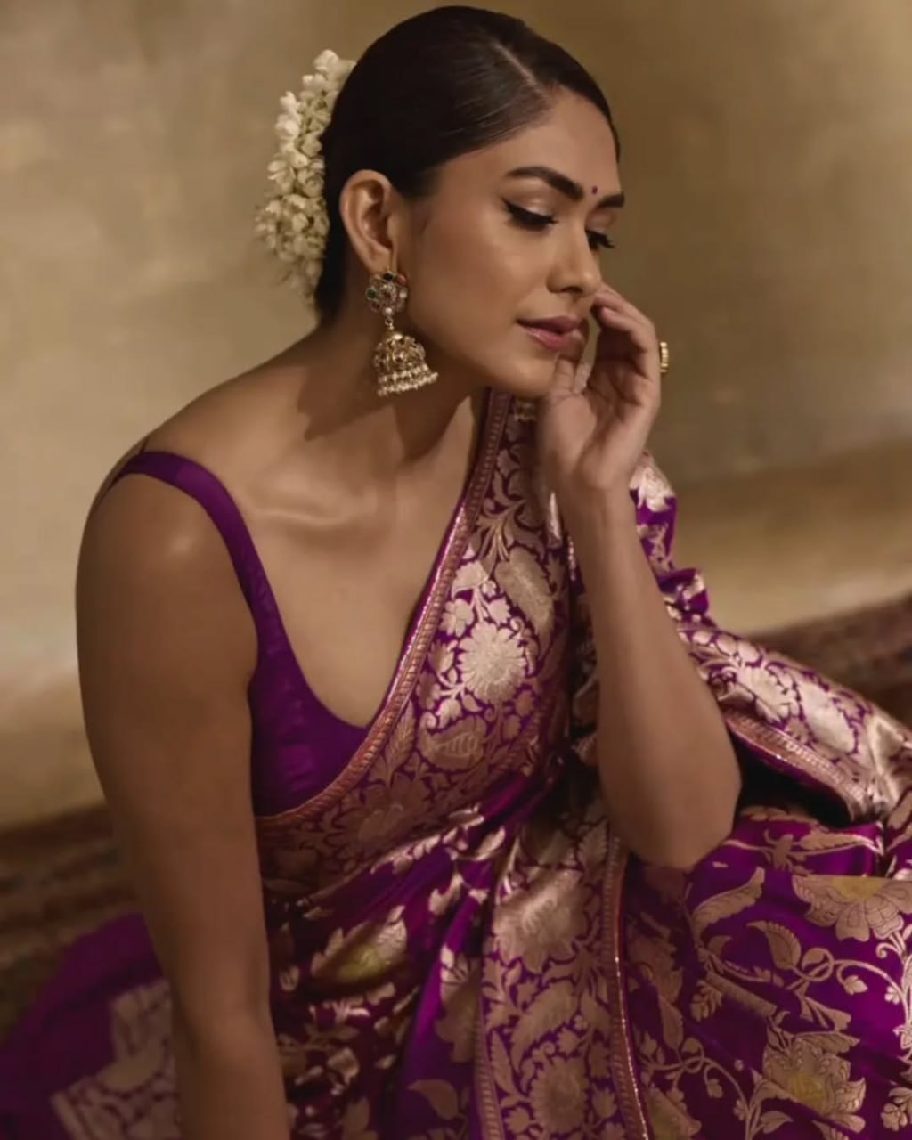 Royal Violet Banarasi Soft Silk Saree with Golden Floral Zari
