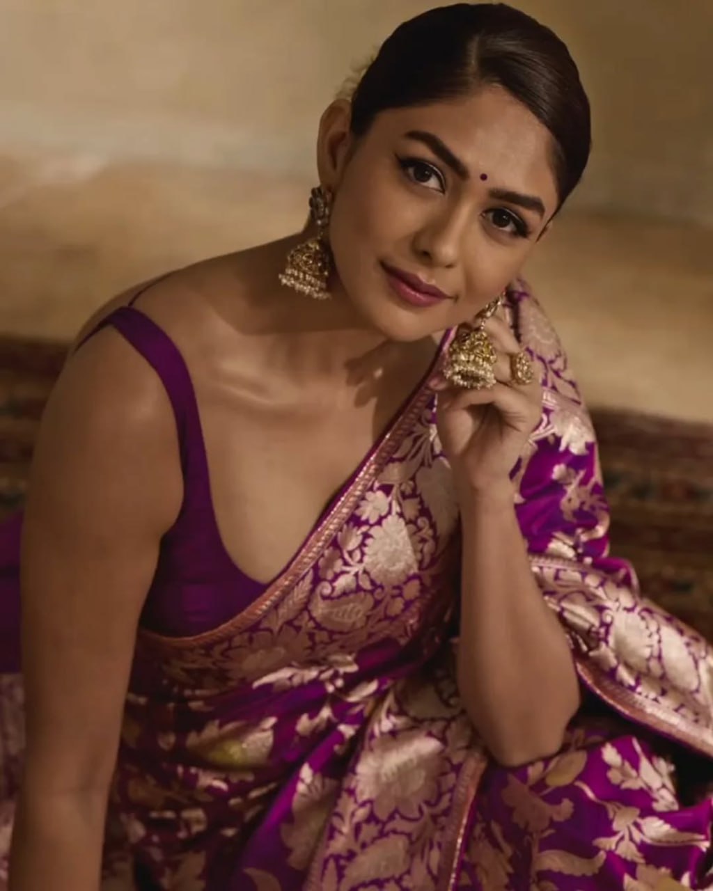 Royal Violet Banarasi Soft Silk Saree with Golden Floral Zari