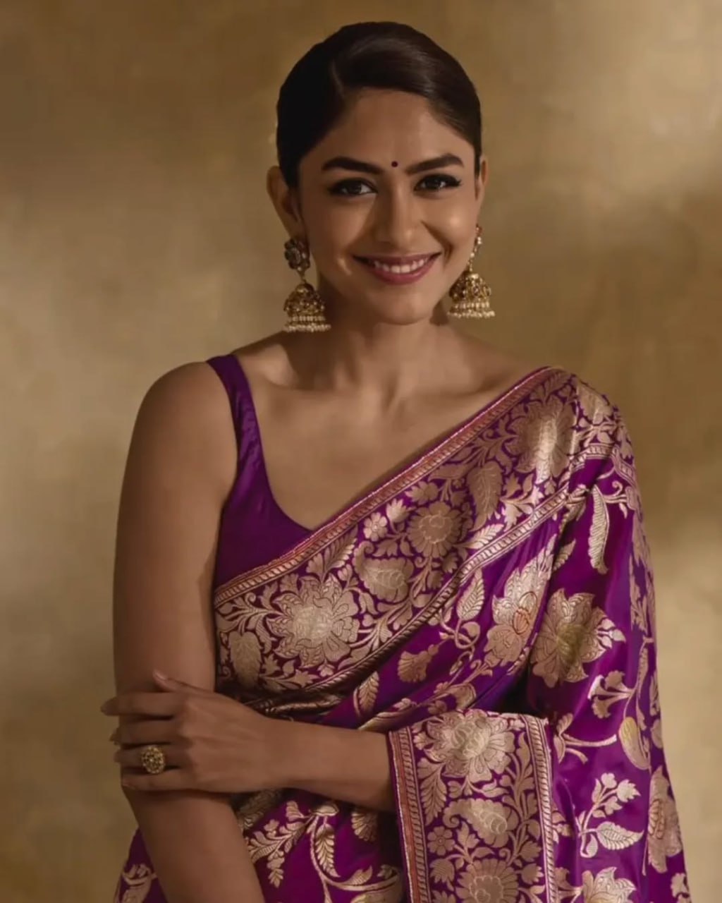 Royal Violet Banarasi Soft Silk Saree with Golden Floral Zari