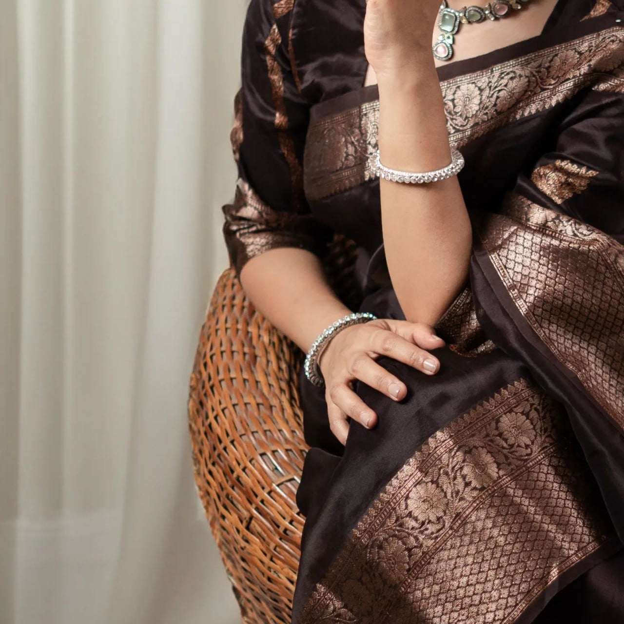 Royal Black Banarasi Silk Saree with Gold Zari Work
