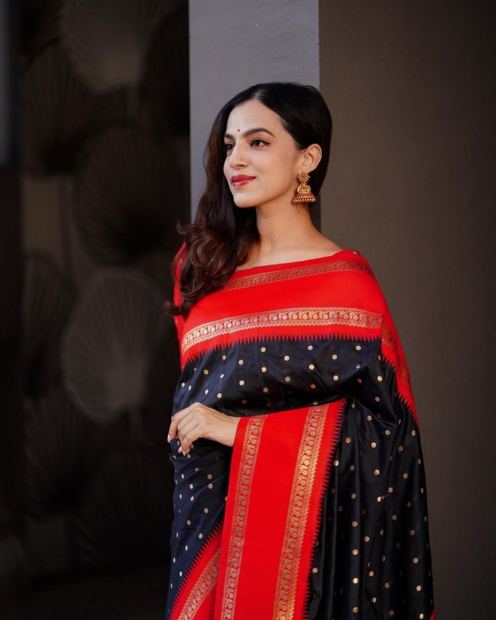 Classic Midnight Black & Crimson Red Saree
