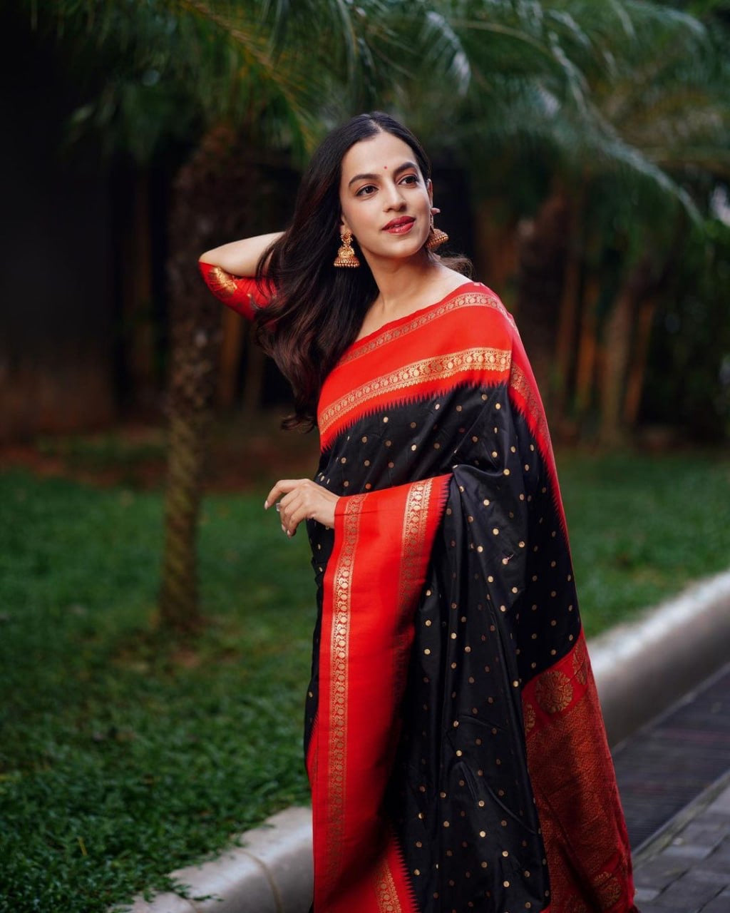 Classic Midnight Black & Crimson Red Saree