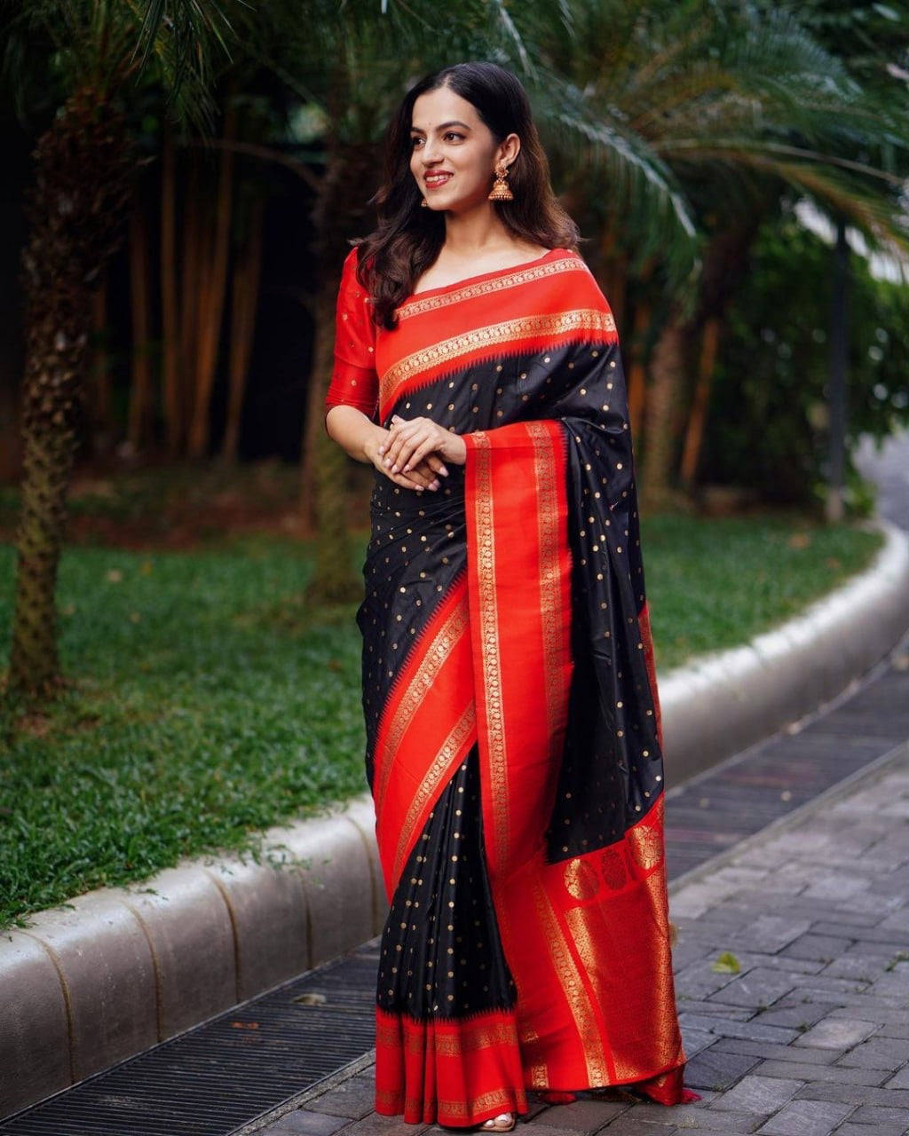 Classic Midnight Black & Crimson Red Saree