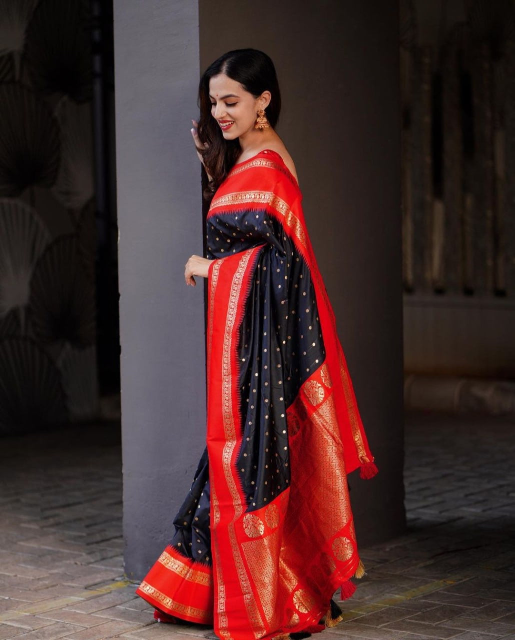Classic Midnight Black & Crimson Red Saree
