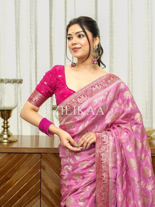 Premium Banarasi Soft Silk Saree – Festive Elephant Zari Design