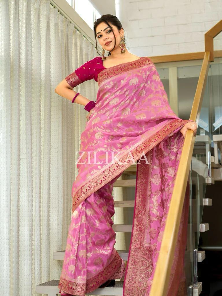 Premium Banarasi Soft Silk Saree – Festive Elephant Zari Design