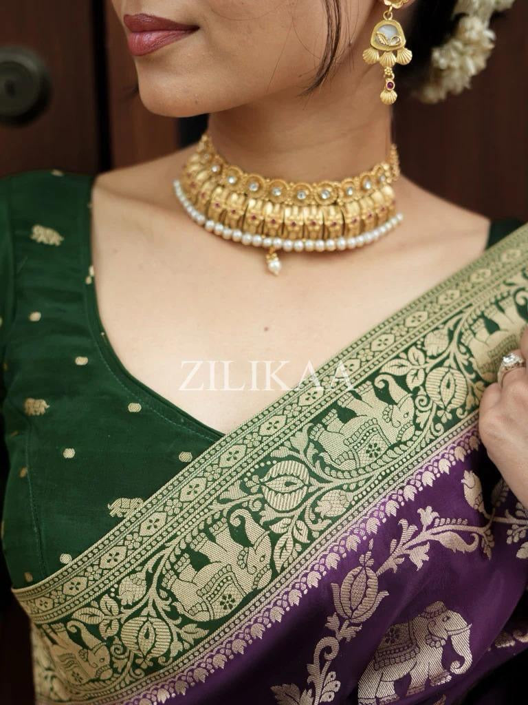 Premium Banarasi Soft Silk Saree – Festive Elephant Zari Design