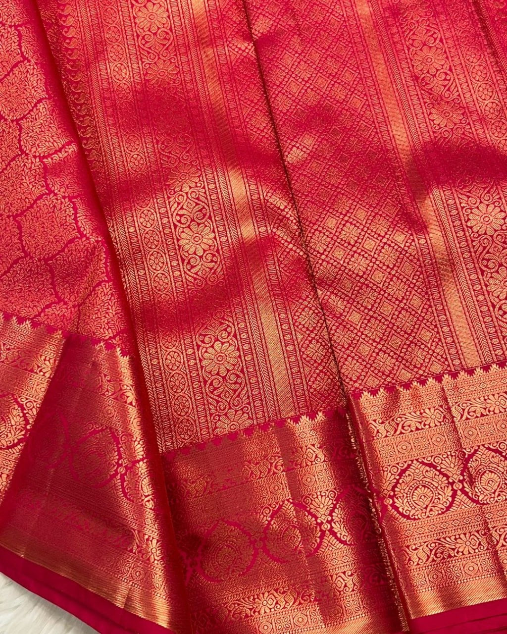 Royal Red Banarasi Soft Silk Saree with Intricate Gold Zari