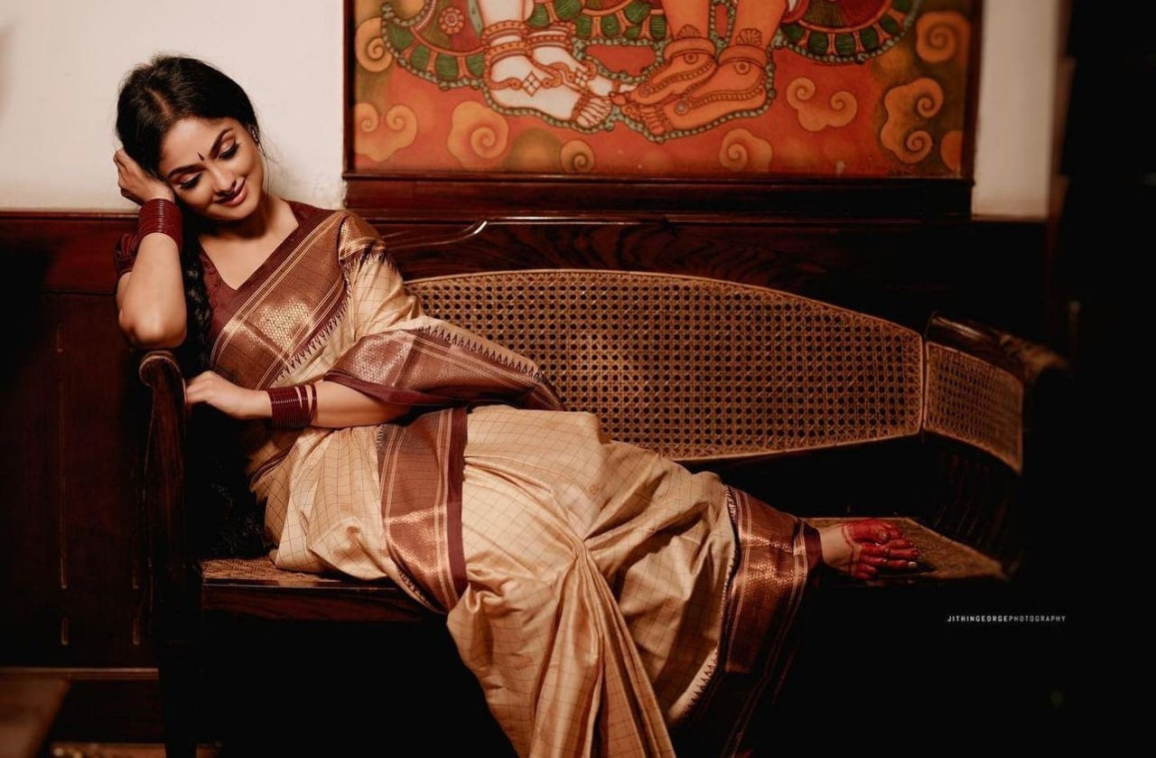 Elegant Cream & Copper Kanjivaram Silk Saree with Rich Zari Border