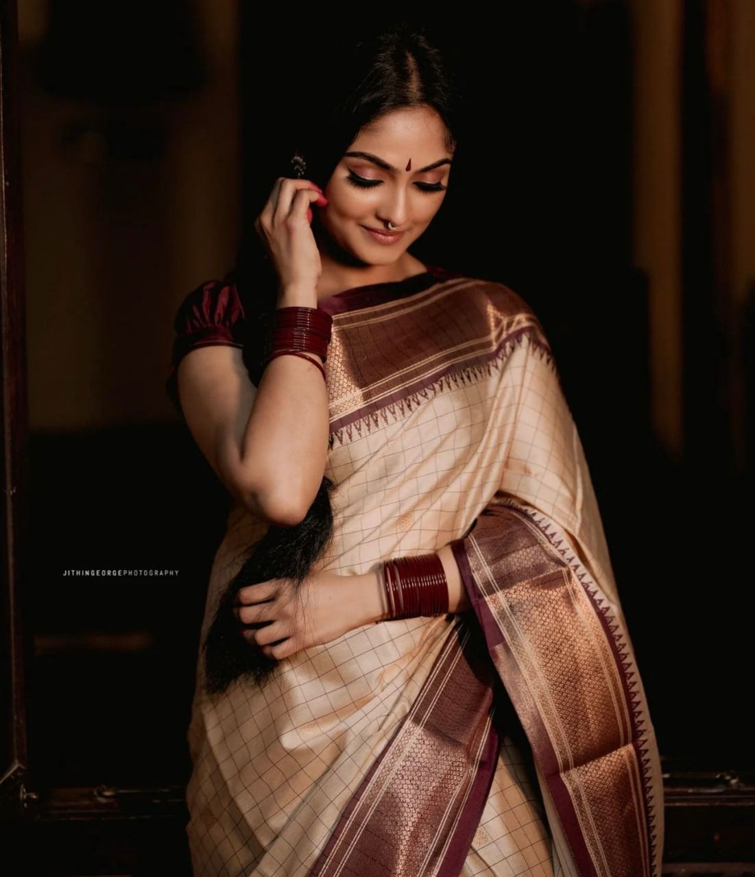 Elegant Cream & Copper Kanjivaram Silk Saree with Rich Zari Border