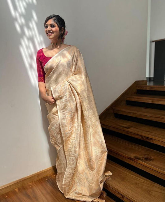 Ivory Gold Kanjivaram Silk Saree