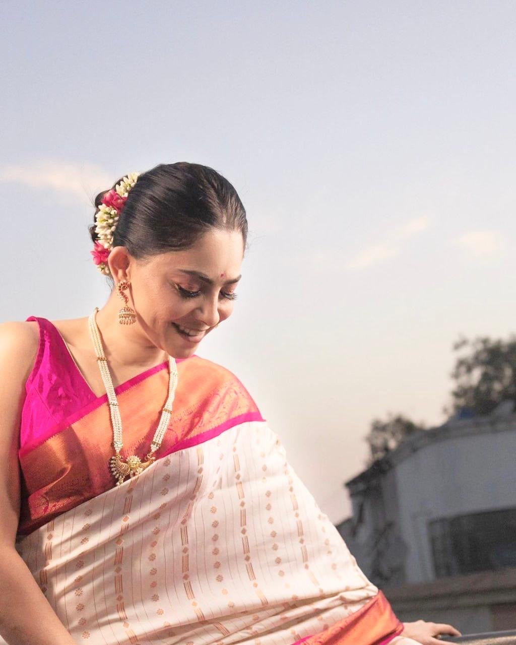 Royal Cream & Maroon Kanjivaram Silk Saree with Golden Zari