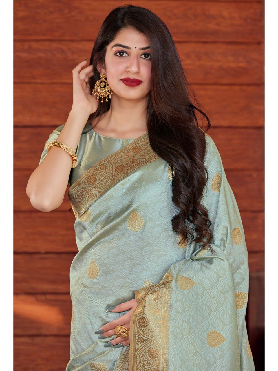 Sea Green Banarasi Silk Saree with Golden Zari Work