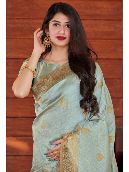 Sea Green Banarasi Silk Saree with Golden Zari Work