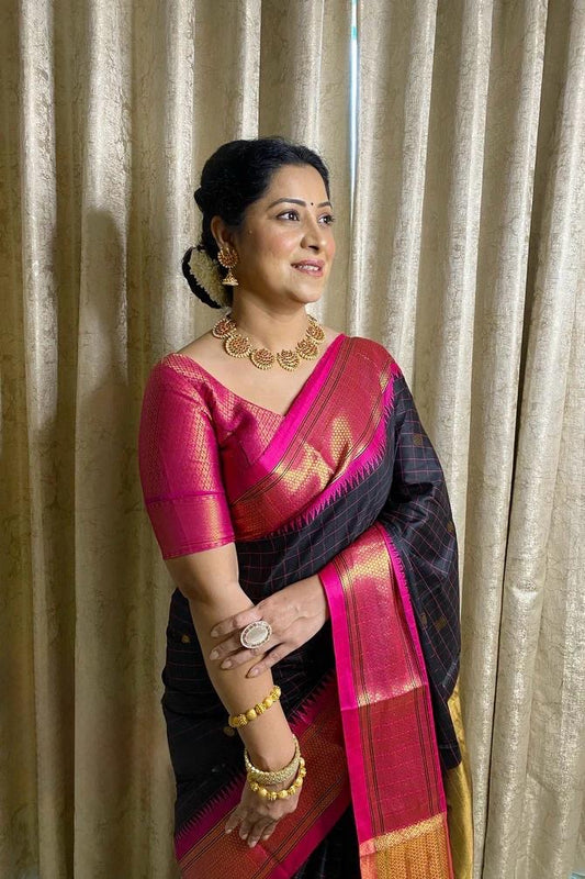 Royal Purple Banarasi Silk Saree with Golden Floral Zari Work