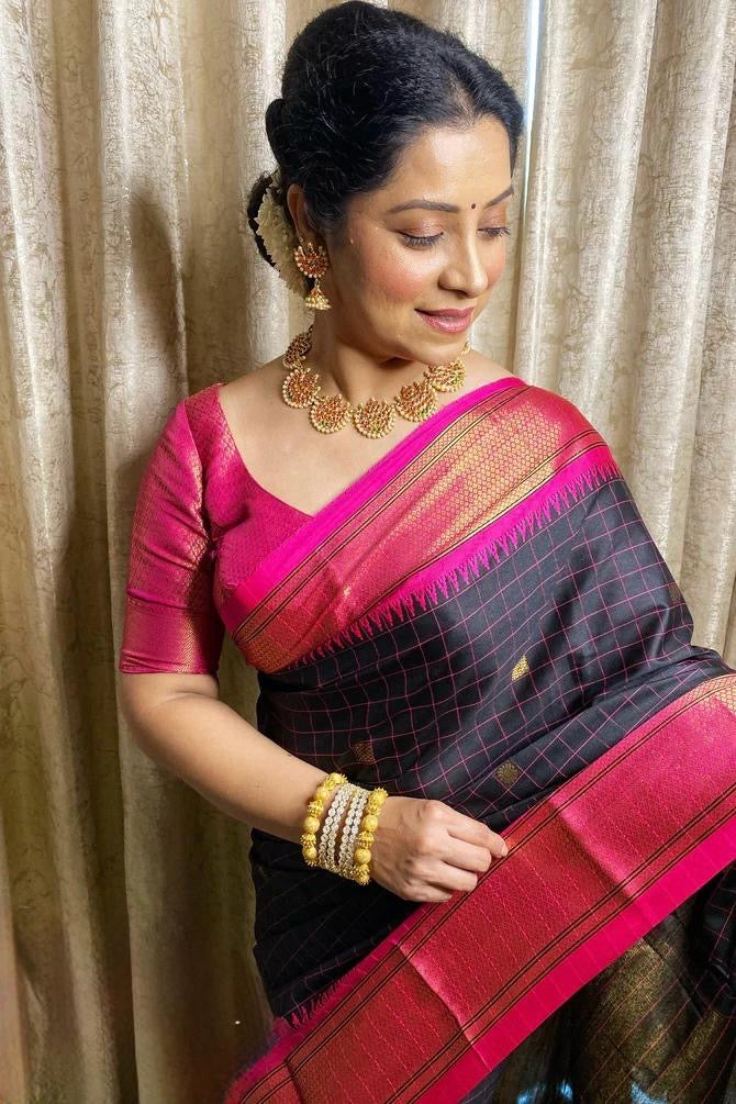 Royal Purple Banarasi Silk Saree with Golden Floral Zari Work