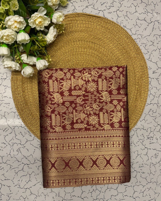 Regal Maroon & Gold Banarasi Silk Saree