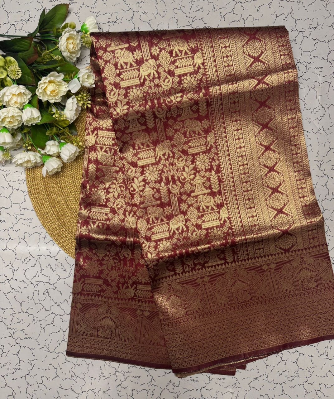 Regal Maroon & Gold Banarasi Silk Saree