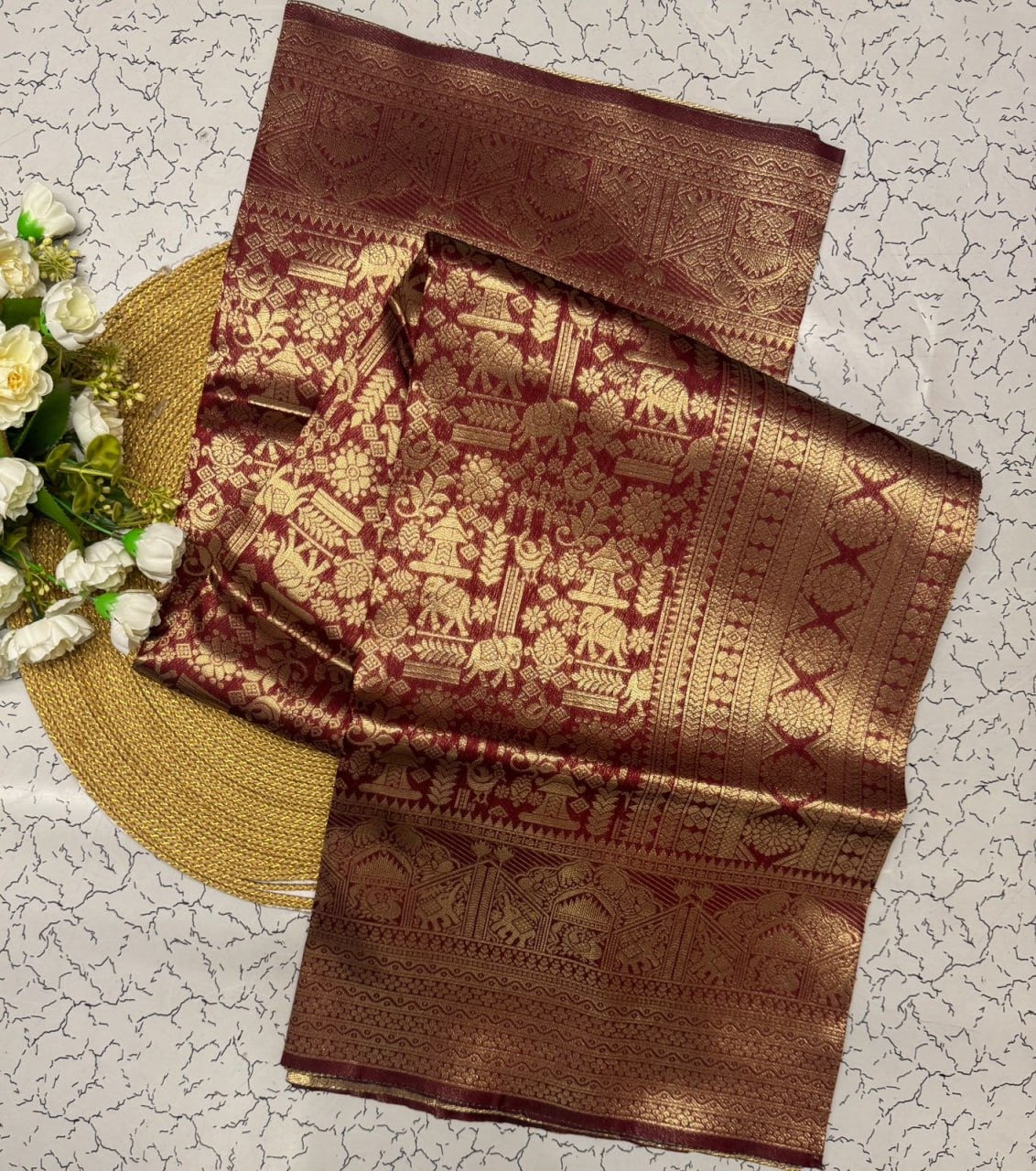 Regal Maroon & Gold Banarasi Silk Saree