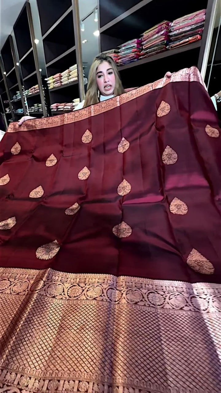 Royal Wine Maroon Banarasi Silk Saree with Golden Zari