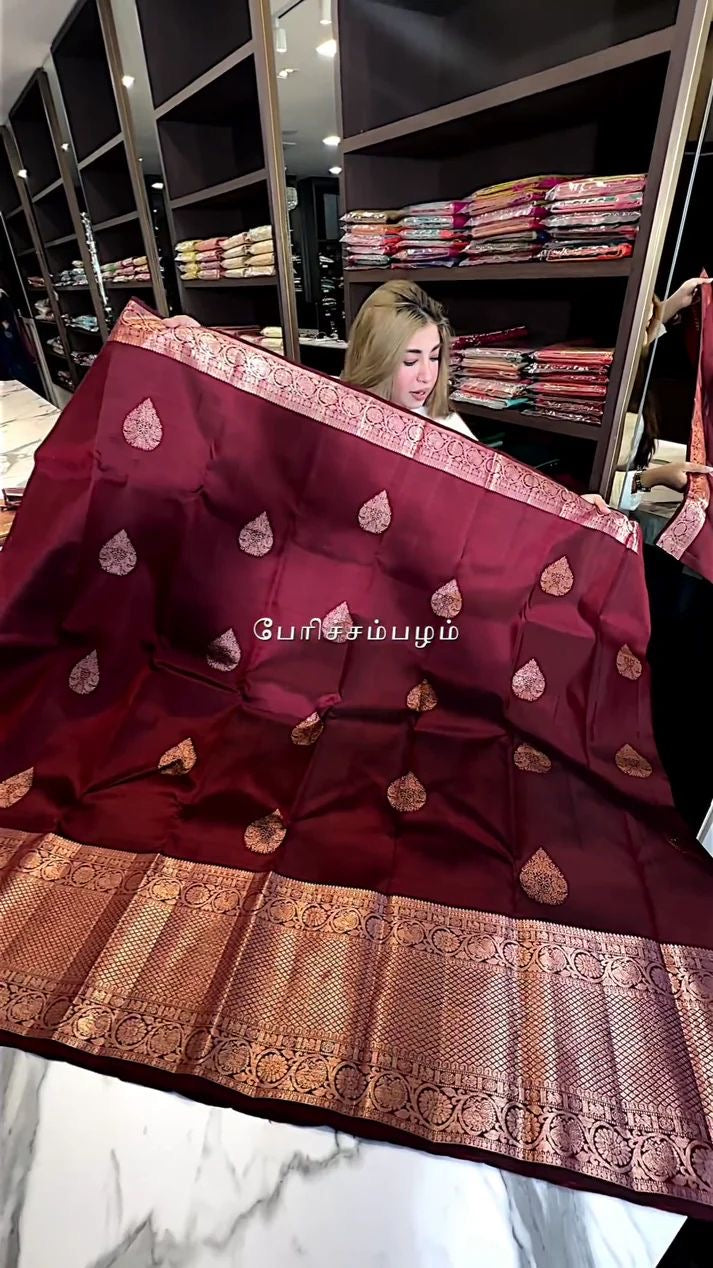 Royal Wine Maroon Banarasi Silk Saree with Golden Zari