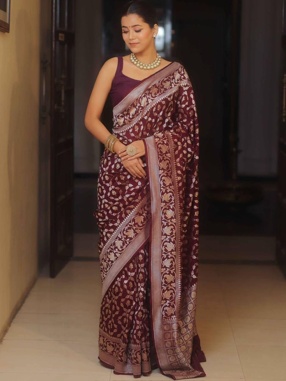 Banarasi Silk Saree with Golden Zari Weave