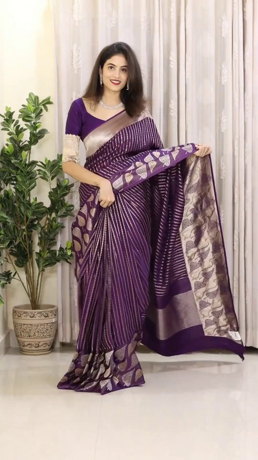 Royal Purple Banarasi Silk Saree with Golden Zari Weave