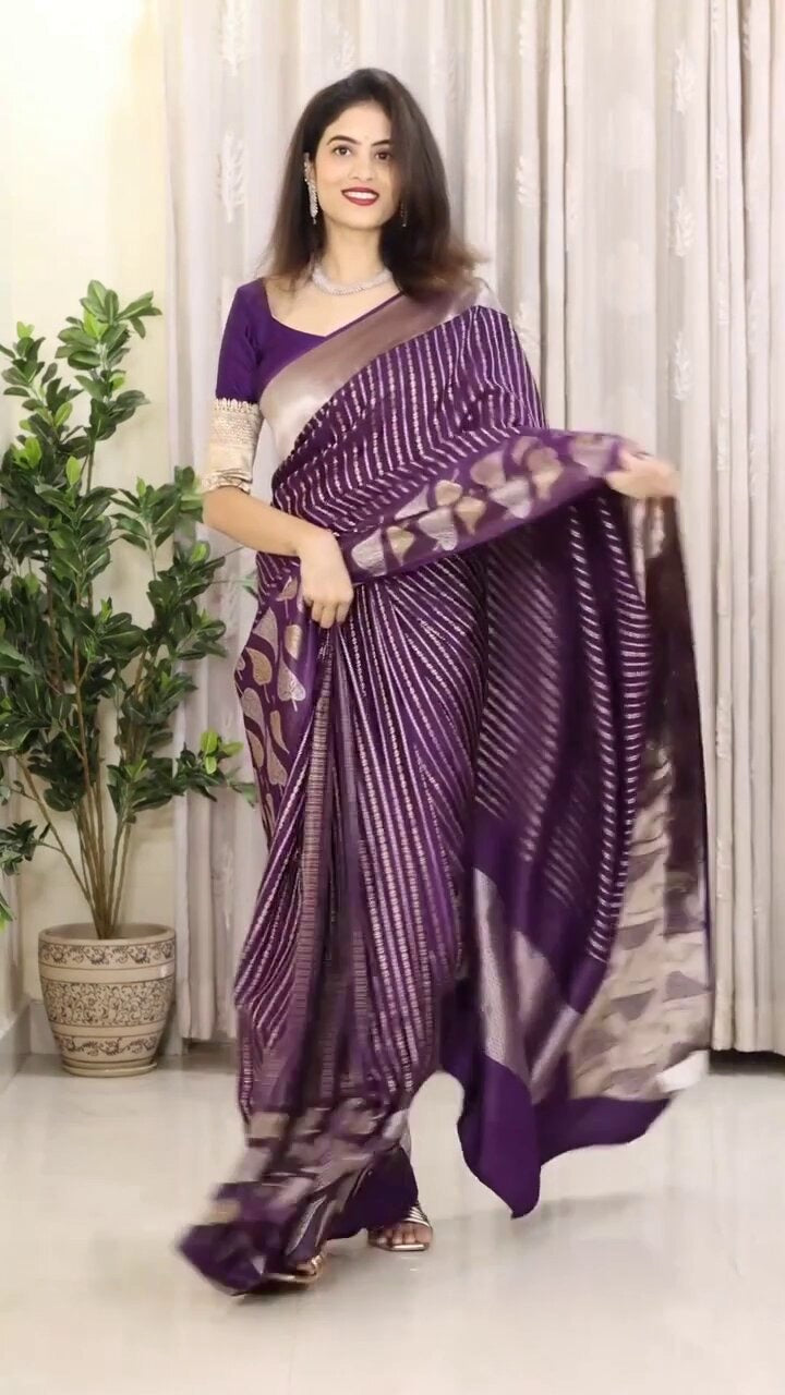 Royal Purple Banarasi Silk Saree with Golden Zari Weave