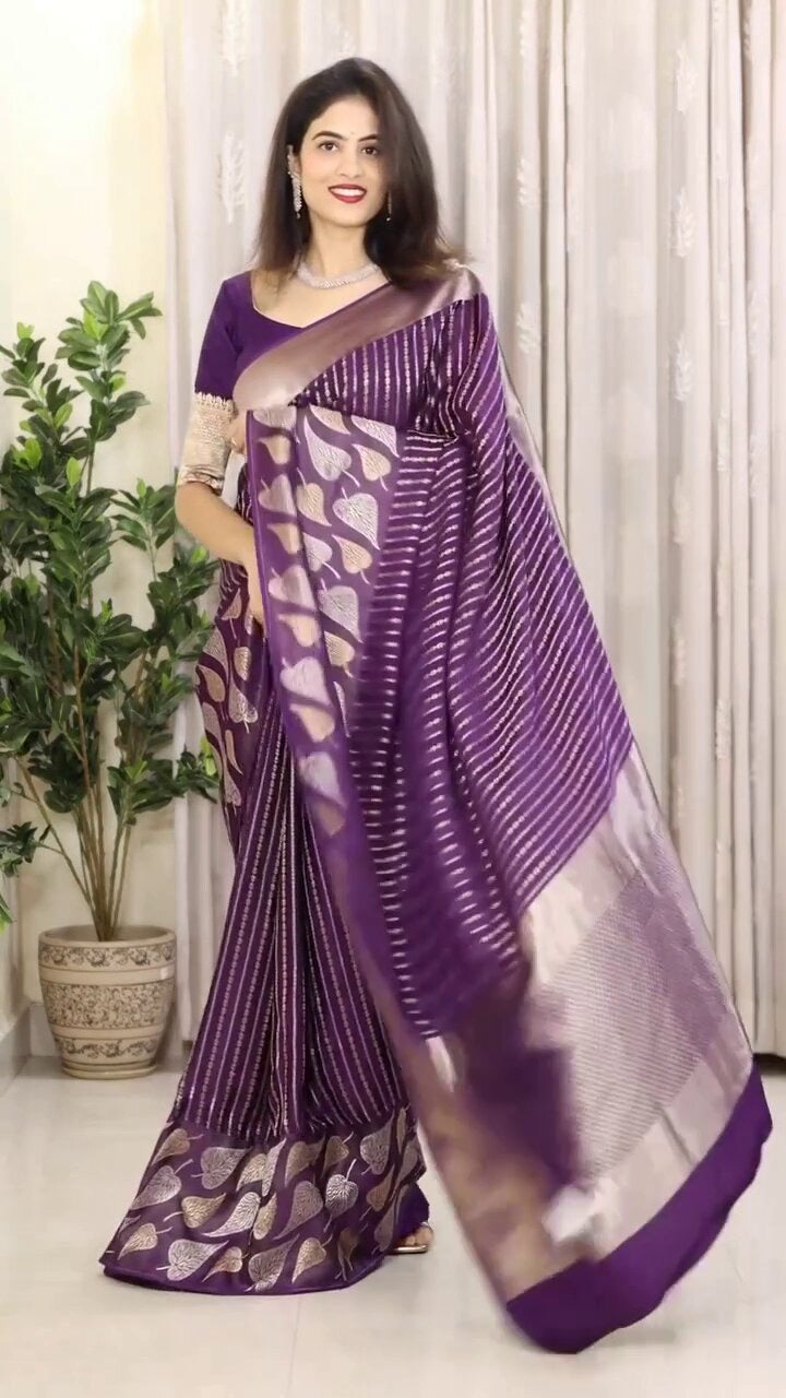 Royal Purple Banarasi Silk Saree with Golden Zari Weave