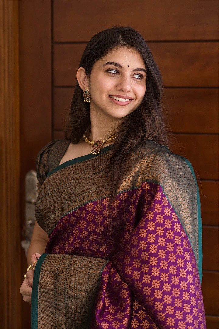 Timeless Banarasi Silk Saree Duo – Maroon Elegance & Fiery Orange Charm