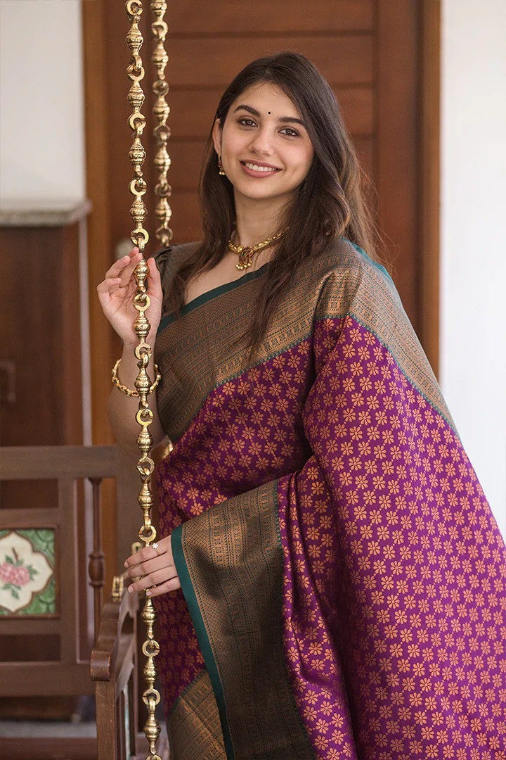 Timeless Banarasi Silk Saree Duo – Maroon Elegance & Fiery Orange Charm