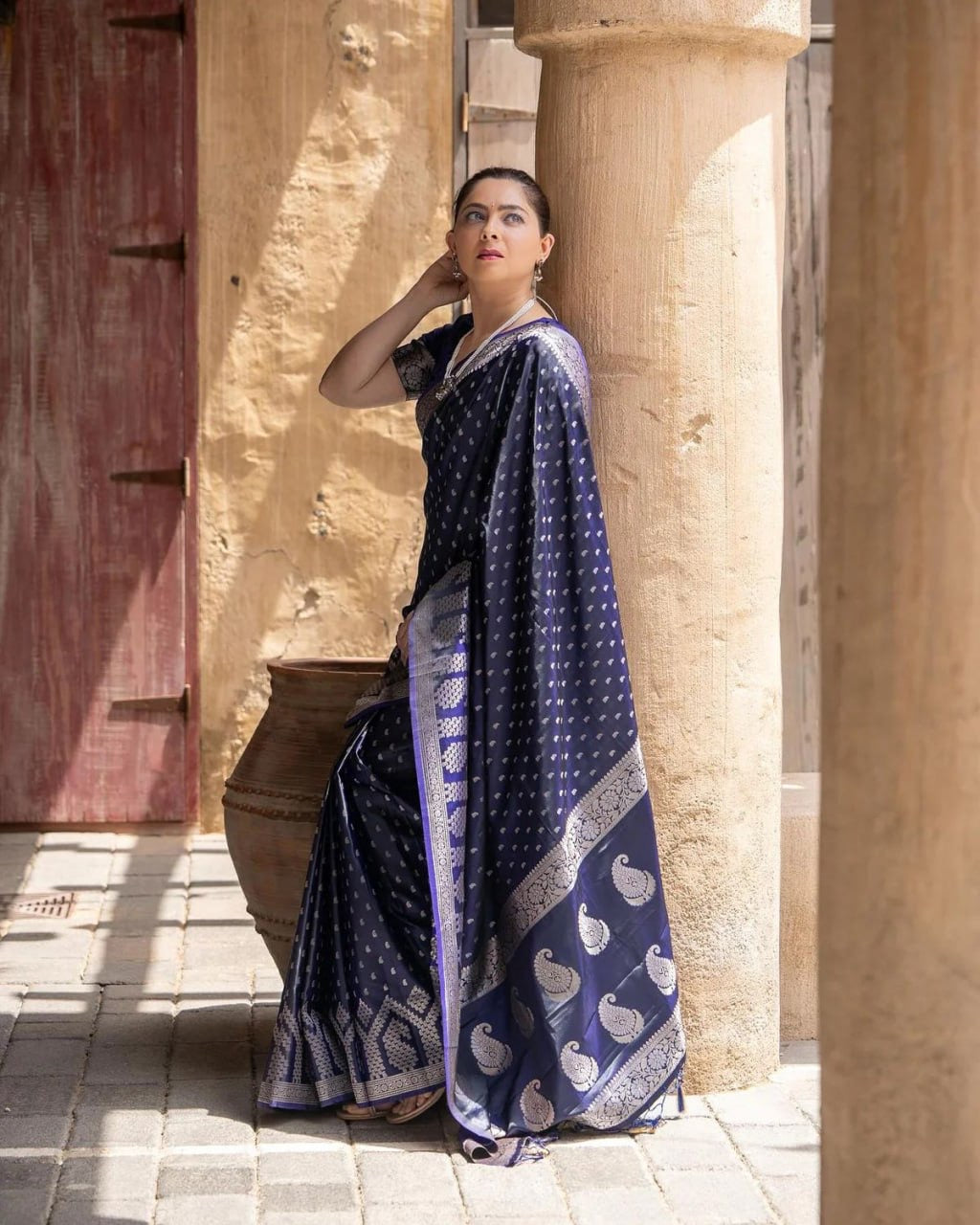 Midnight Blue Banarasi Silk Saree with Silver Zari Work