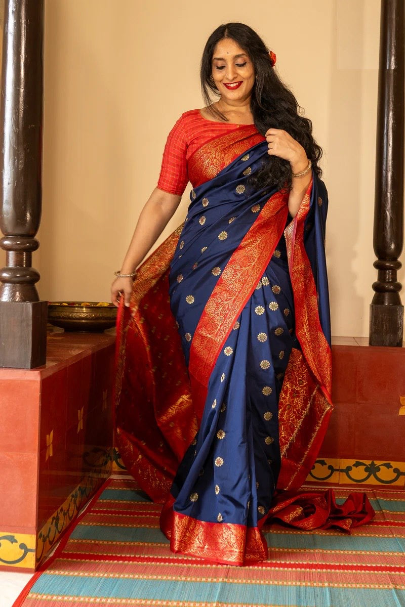 Traditional Kanjivaram Silk Saree with Rich Zari Border and Floral Motifs