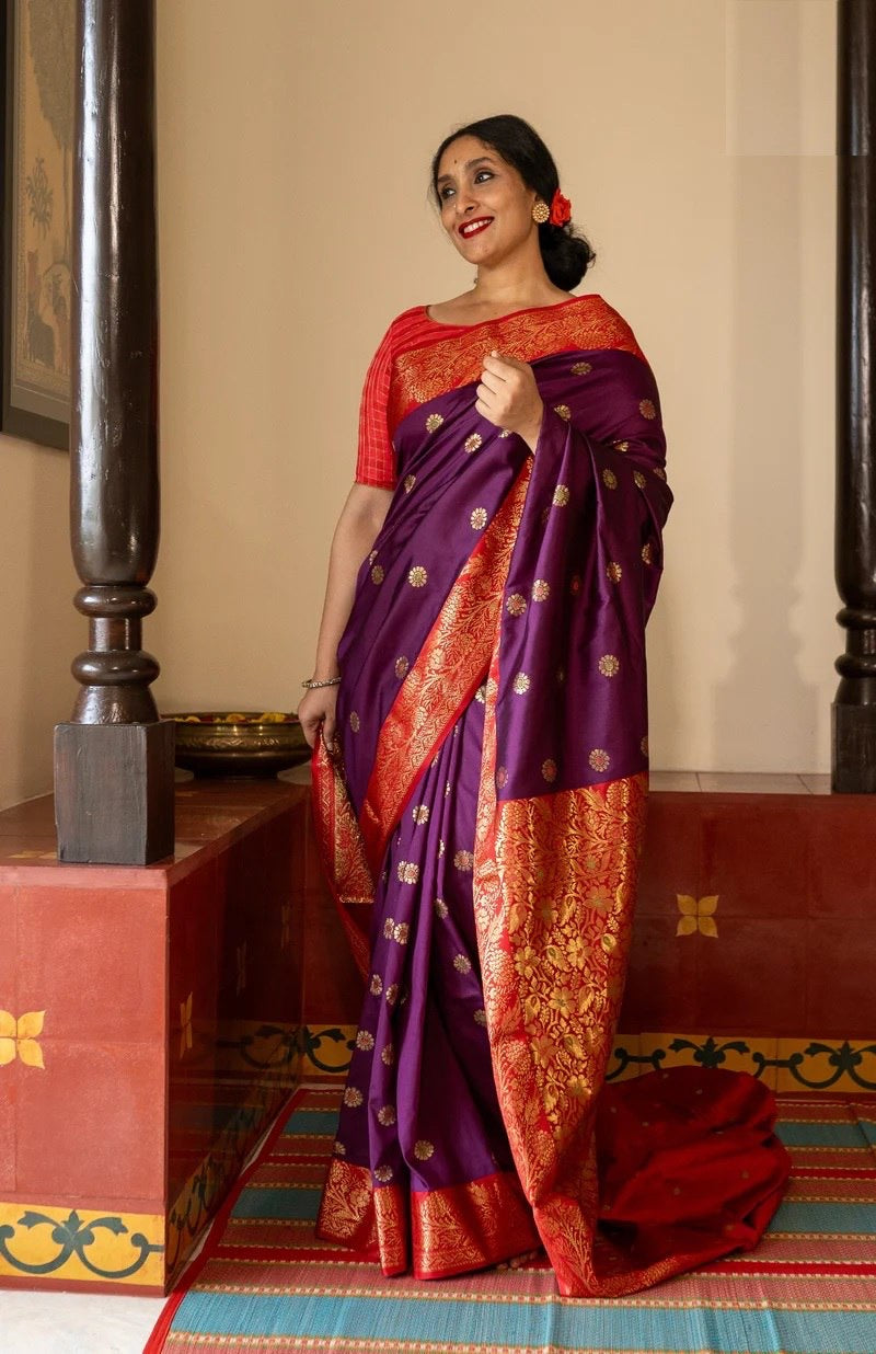 Traditional Kanjivaram Silk Saree with Rich Zari Border and Floral Motifs