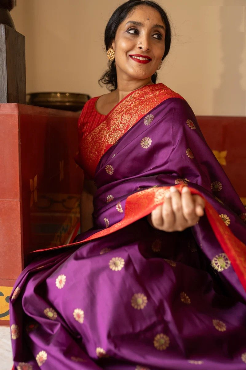 Traditional Kanjivaram Silk Saree with Rich Zari Border and Floral Motifs