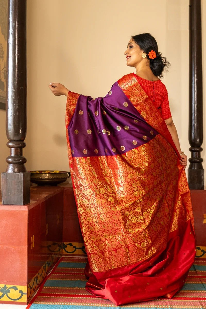 Traditional Kanjivaram Silk Saree with Rich Zari Border and Floral Motifs