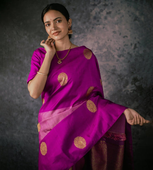 Magenta Banarasi Silk Saree with Zari Buttas and Rich Pallu – Festive Wedding Wear