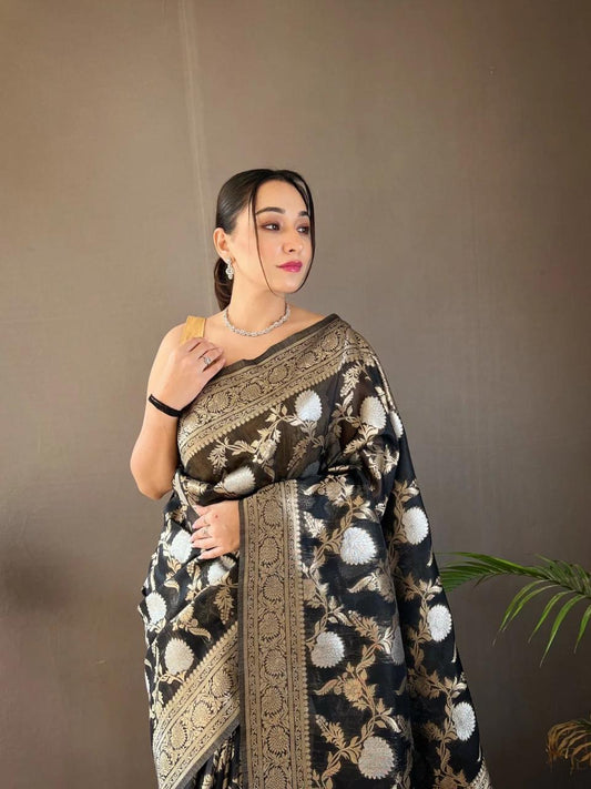 Classic Banarasi Silk Saree with Zari Floral Brocade and Ornate Border