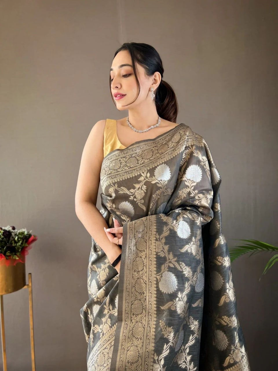 Classic Banarasi Silk Saree with Zari Floral Brocade and Ornate Border