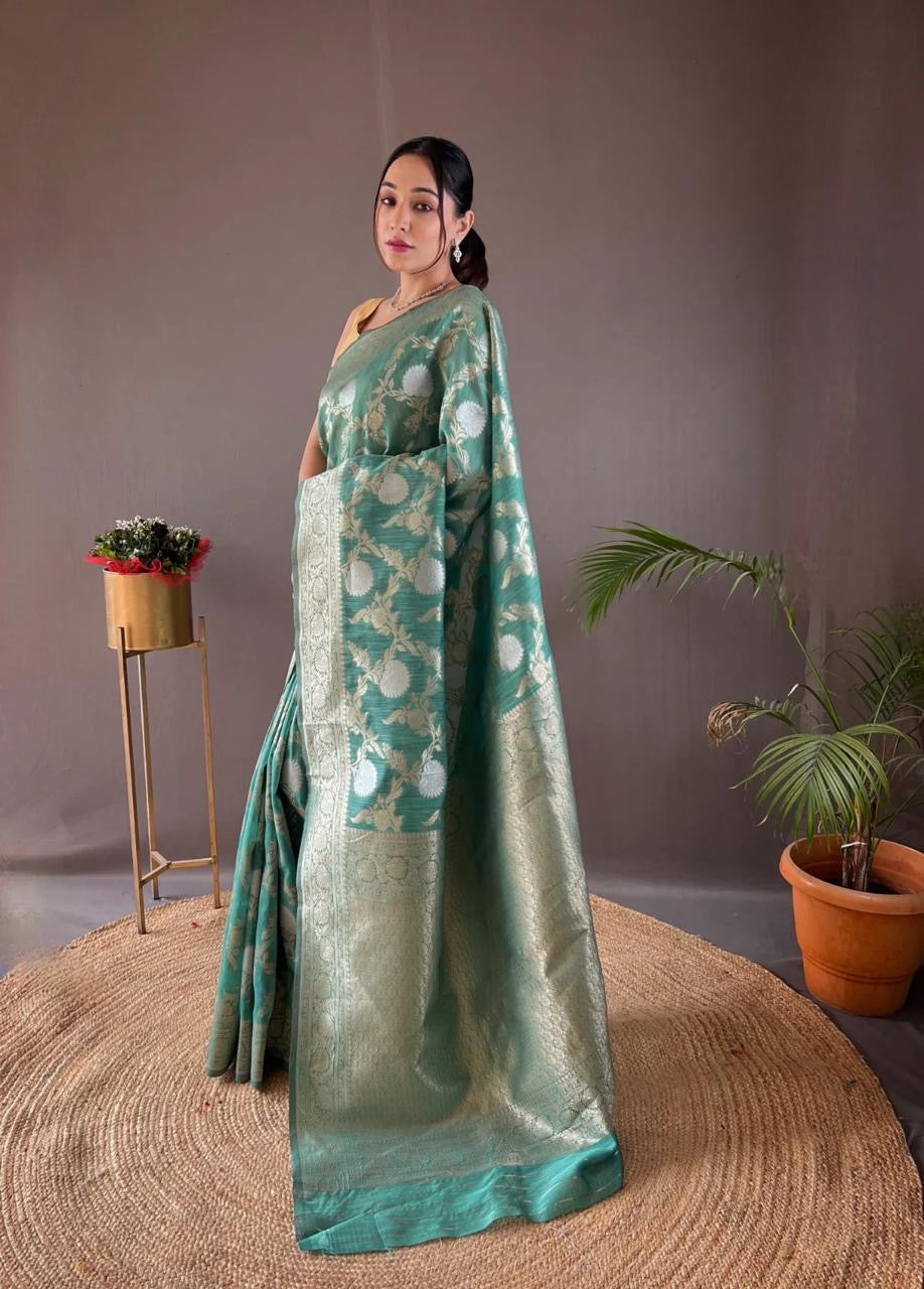 Classic Banarasi Silk Saree with Zari Floral Brocade and Ornate Border