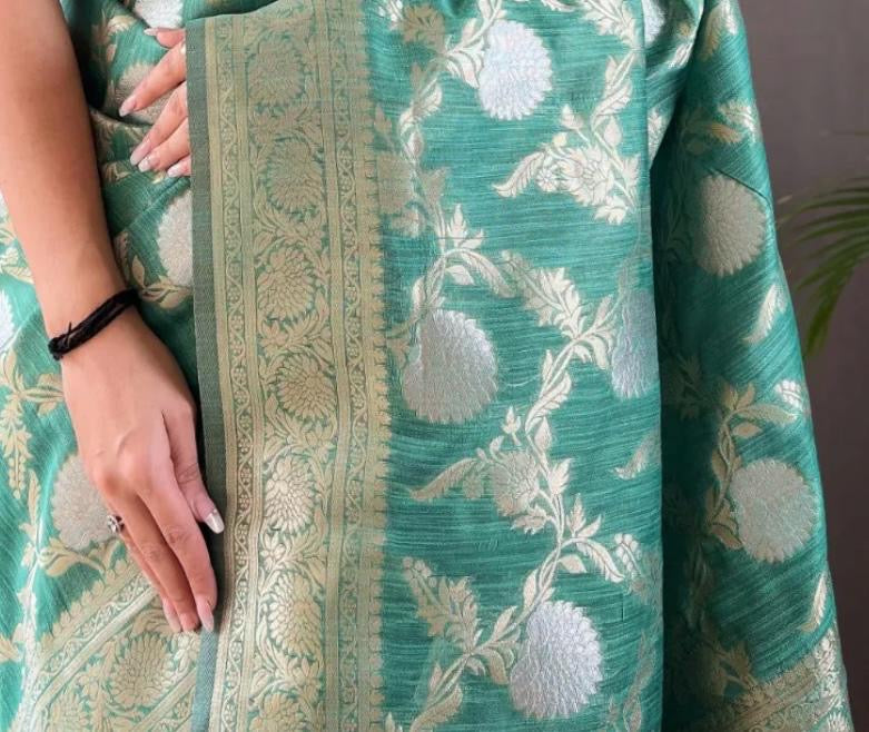 Classic Banarasi Silk Saree with Zari Floral Brocade and Ornate Border