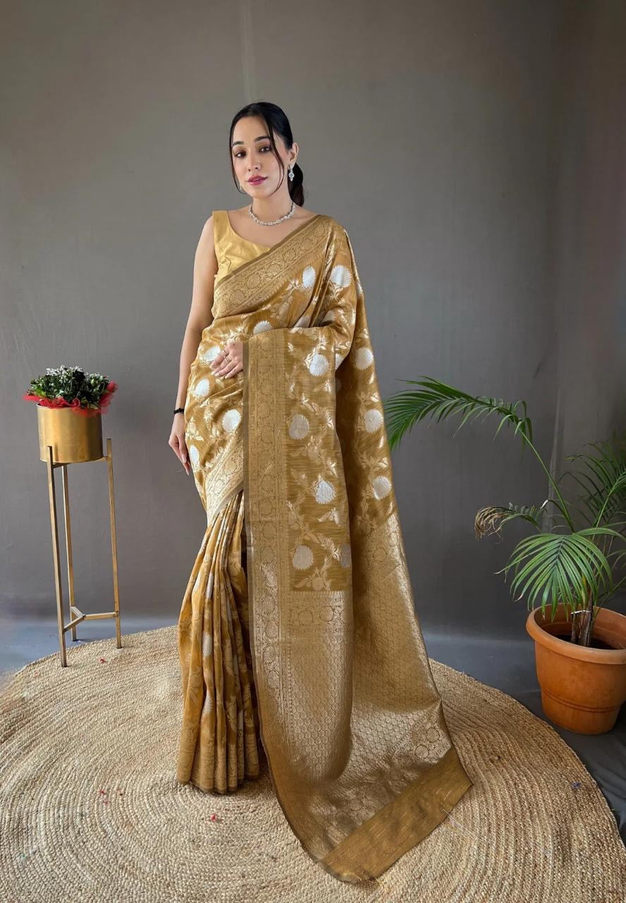 Classic Banarasi Silk Saree with Zari Floral Brocade and Ornate Border